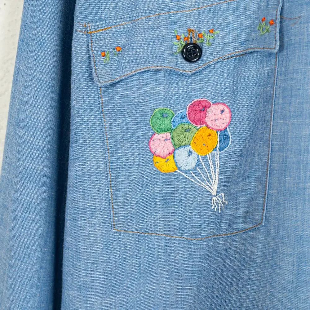 Vintage 70s Levi's Orange tab Embroidered Chambray Shirt blue sz XL